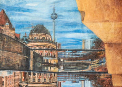 Neu, Reverse- Reflection Berlin - acrylic painting on compensated wood (120x60 cm), Laetitia Hildebrand, 03.2021- cadré